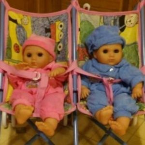 Cute as a button twins with stroller collectibles